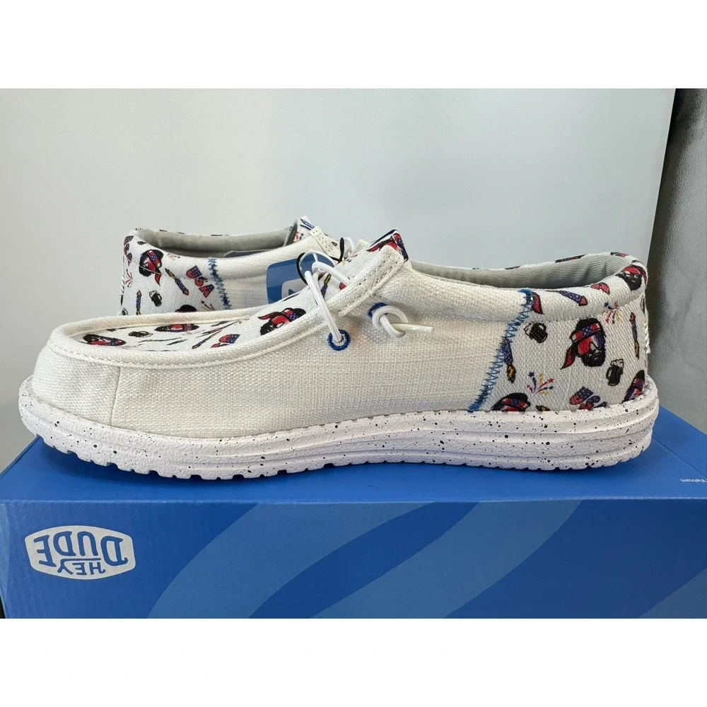 Hey Dude Wally Funk Americana Party Mens Shoes White USA Slip On Comfort Size 11